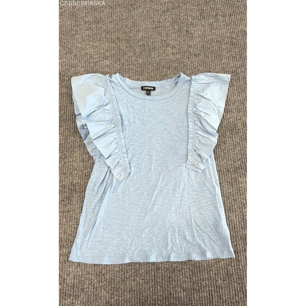 Express Women's‎ Light Blue Ruffle Sleeve Cotton Modal Knit Blouse Top Sz XS